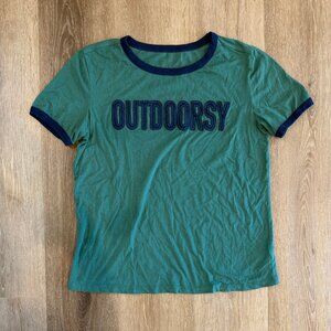 Outdoorsy Green and Blue Ringer Tee Size Small